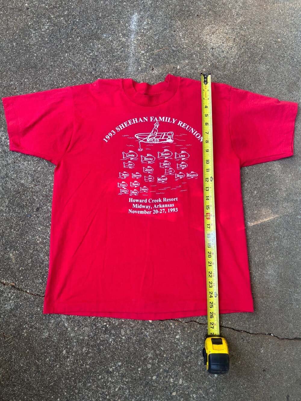 Vintage 1993 single stitch Sheehan Family Reunion  Red T-Shirt
